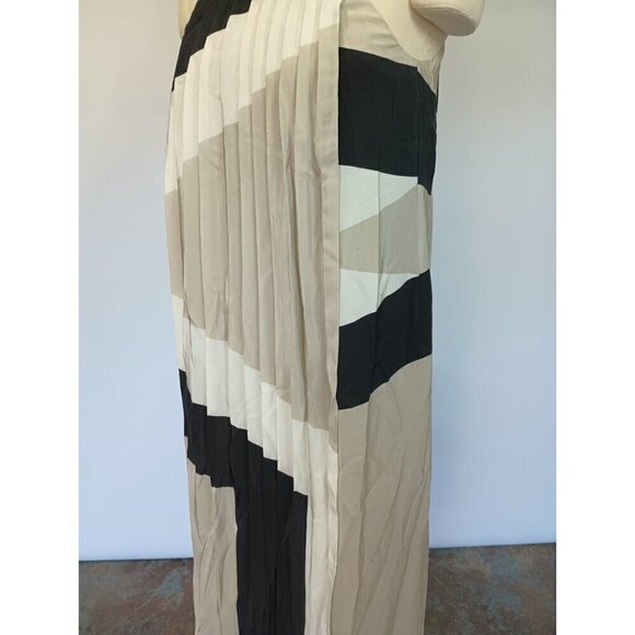 Tibi Revolve Maritime Border Midi Dress Size 0 NWT Ecru Multi Pleated Silk - Picture 9 of 16